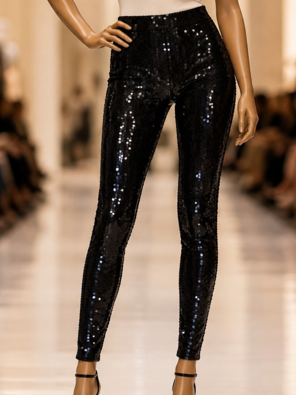 Sexy Black Sequin Leggings - Size M